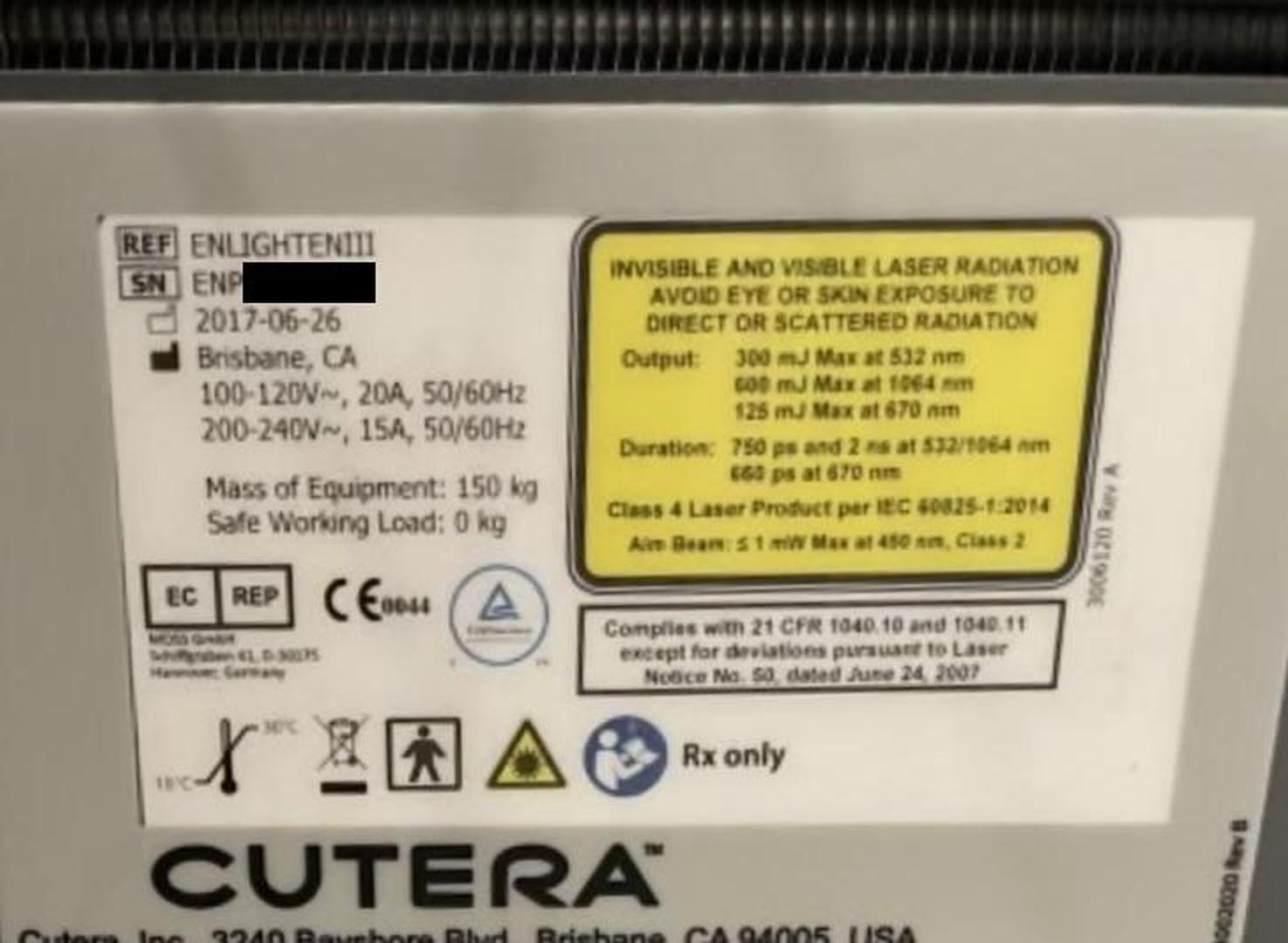 2018 CUTERA Enlighten III – 3 Wavelength Tattoo Removal Laser- LOW USAGE!!!