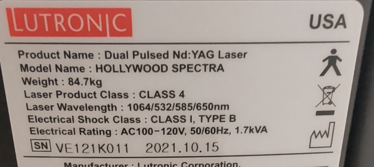 2021 Lutronic Hollywood Spectra Laser – Dual Pulse Nd:Yag Laser