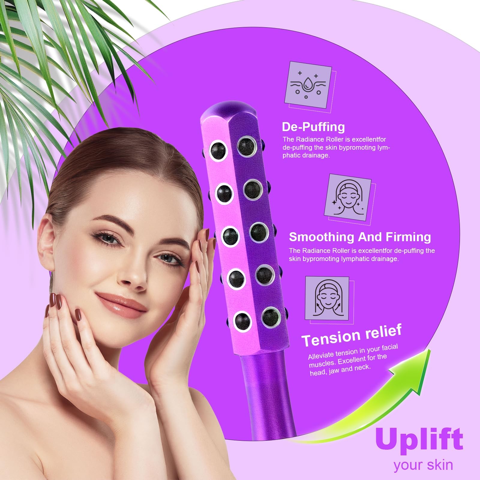 TJSTJS 2025 Beauty Roller – Germanium Stone Face Sculpting Tool, Purple
