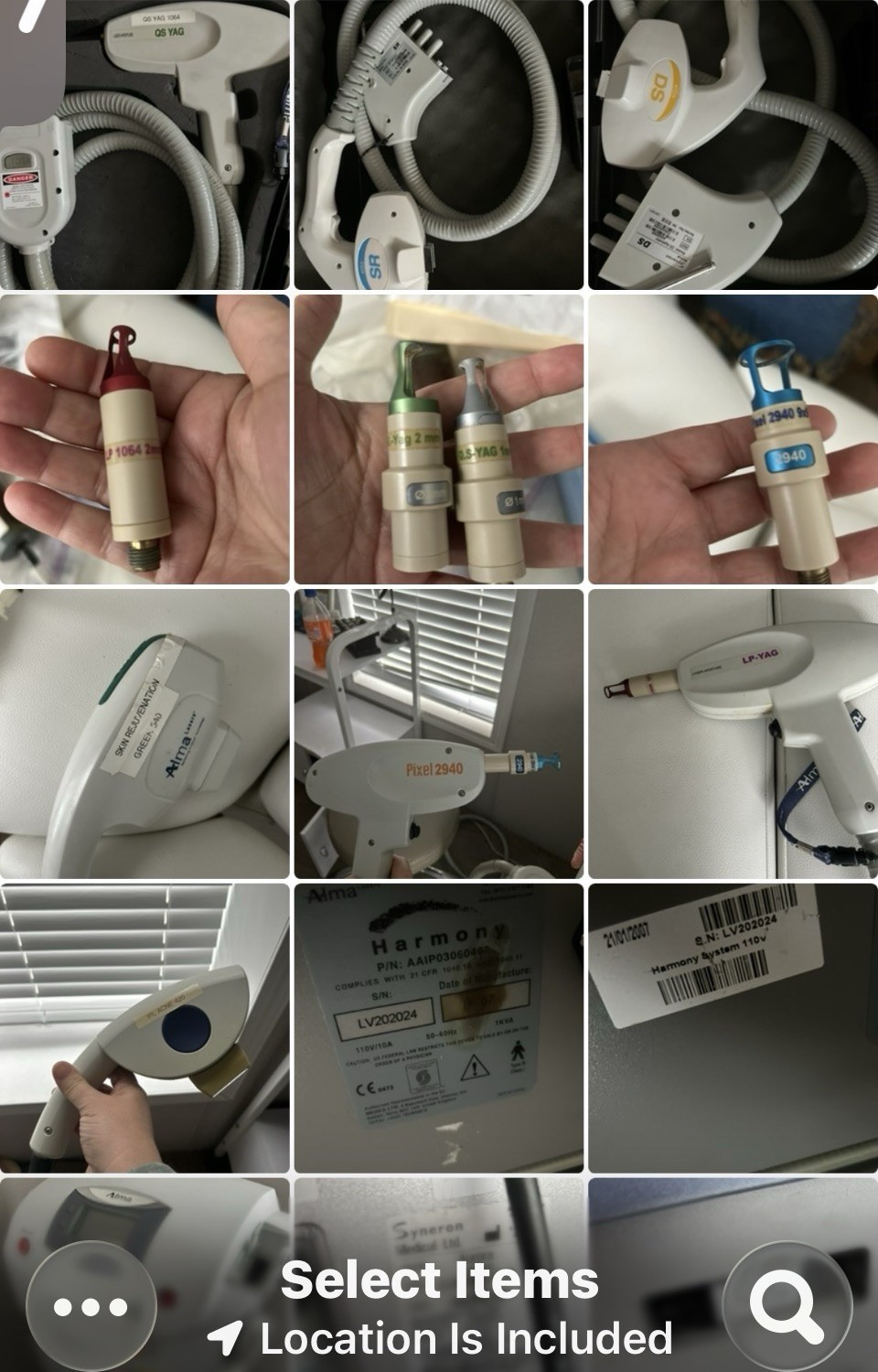 Alma Lasers Harmony & Syneron Aurora and multiple handle pieces. Needs repairs