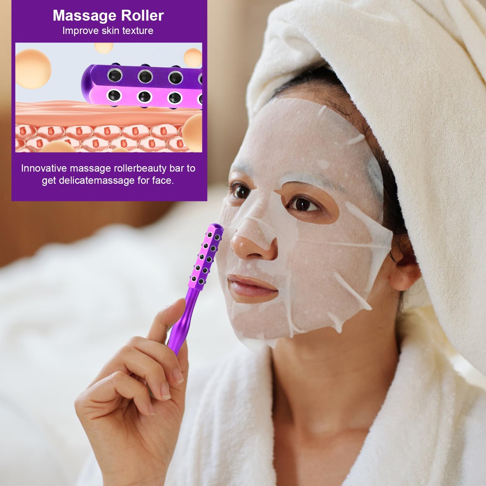 TJSTJS 2025 Beauty Roller – Germanium Stone Face Sculpting Tool, Purple