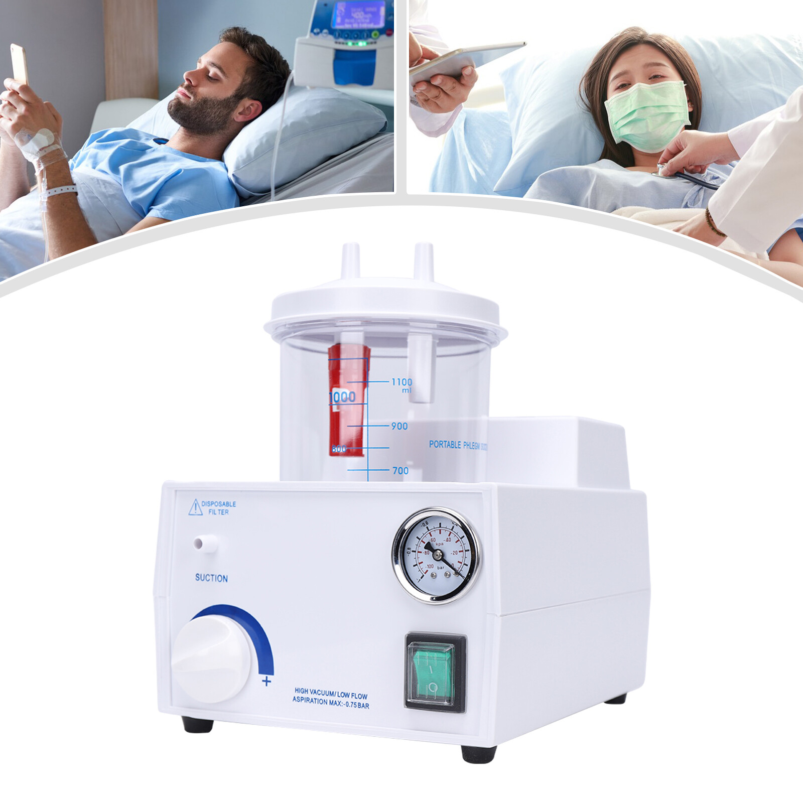 Electric Vacuum Phlegm Quiet Suction Unit Medical Emergency Aspirator Machine