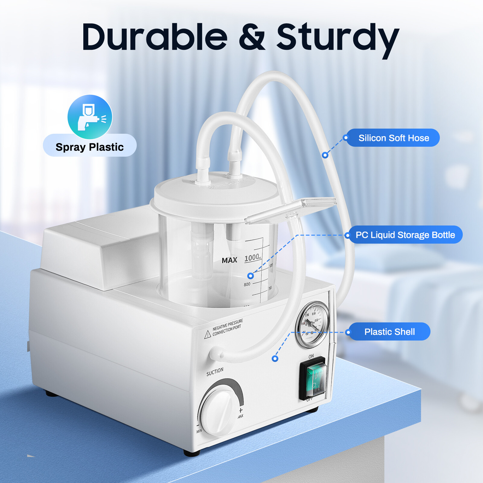 Vacuum Phlegm Suction Unit Portable Medical Emergency Aspirator Machine.