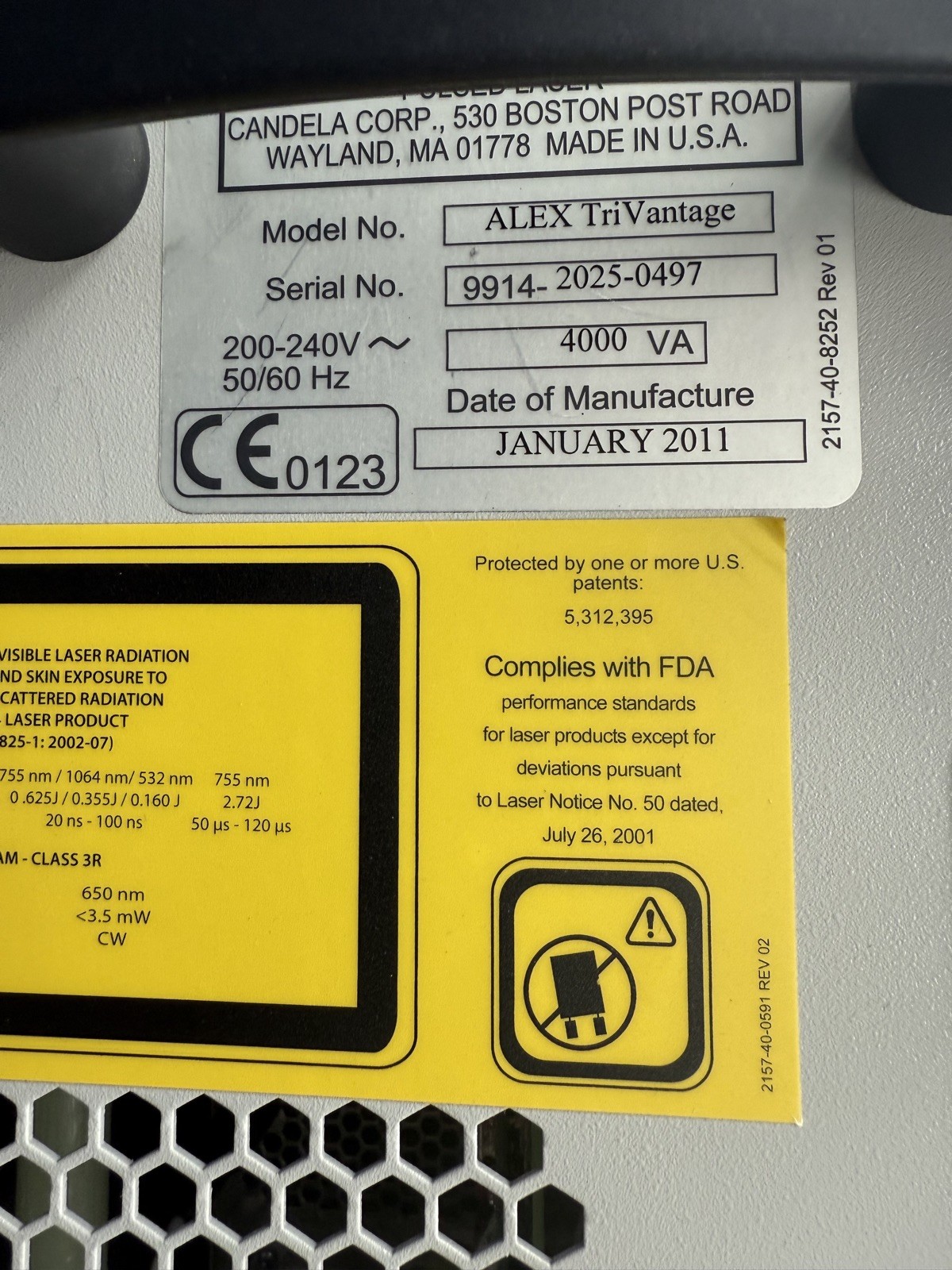 2011 Candela Alex Trivantage Laser Tattoo Removal Pigmented Lesions Sun Spots