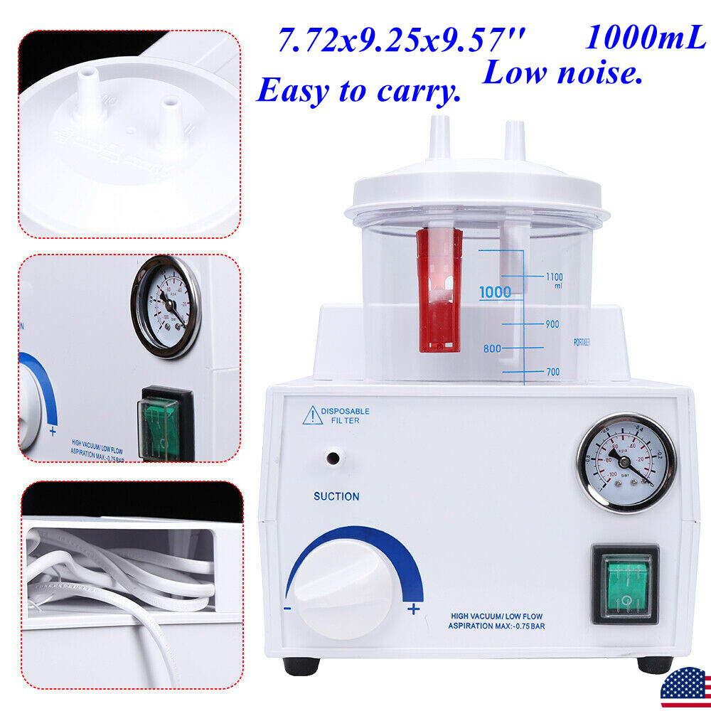1000mL Portable Phlegm Suction Unit Emergency Medical Vacuum Aspirator Machine 2