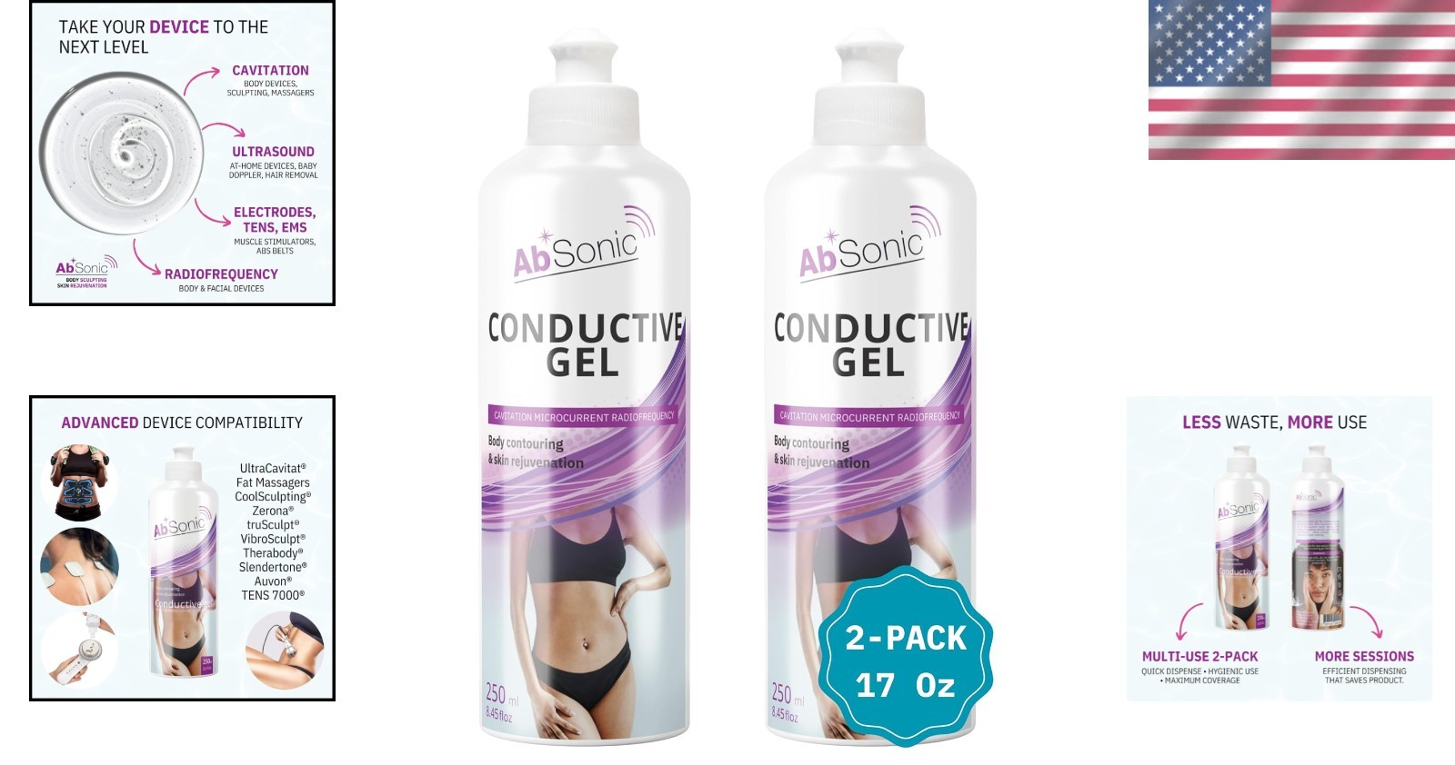 Non-Staining Conductive Gel for Ultrasound Devices – 17 oz Total – Easycap Pack