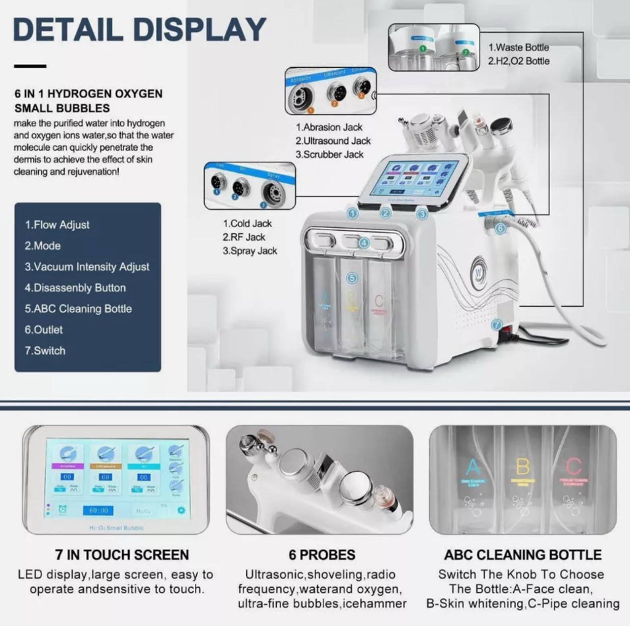 6in 1 Small Bubble Water Oxygen H2-O2 Spots Blackhead/Pore Reduction Machine