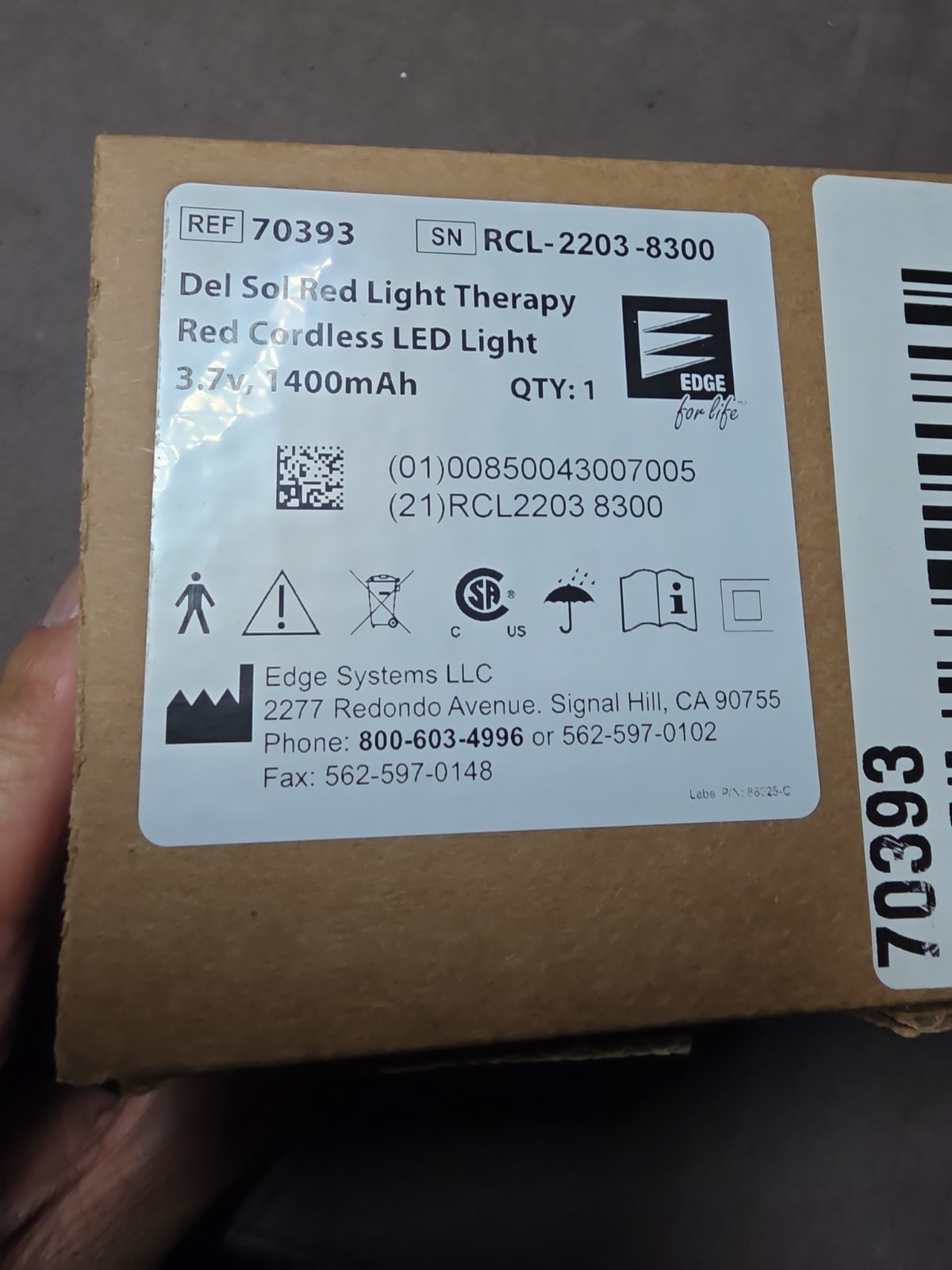 Edge Del Sol Blue Light Therapy Blue Cordless LED Light 3.7v, 1400mAh (70392)