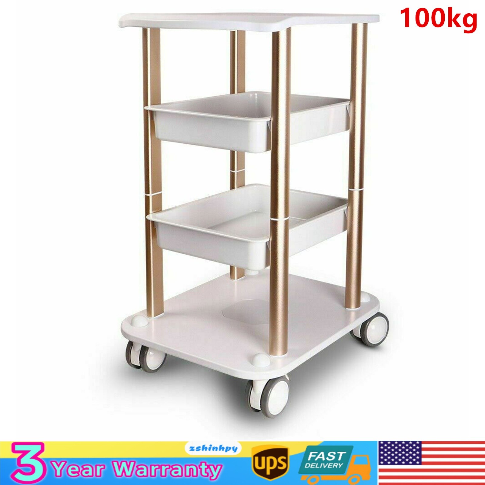 Instrument Rolling Cart For Cavitation Beauty Machine Salon SPA Trolley Stand US