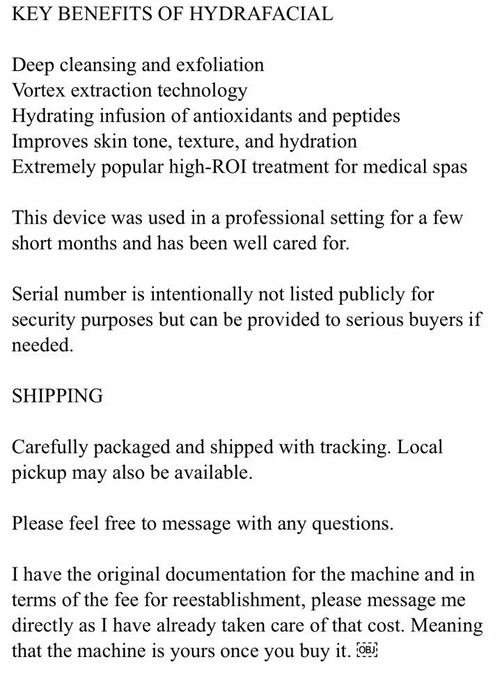 HydraFacial Syndeo Dermabrasion LED Lymphatic Drainage Skin Treatment Machine
