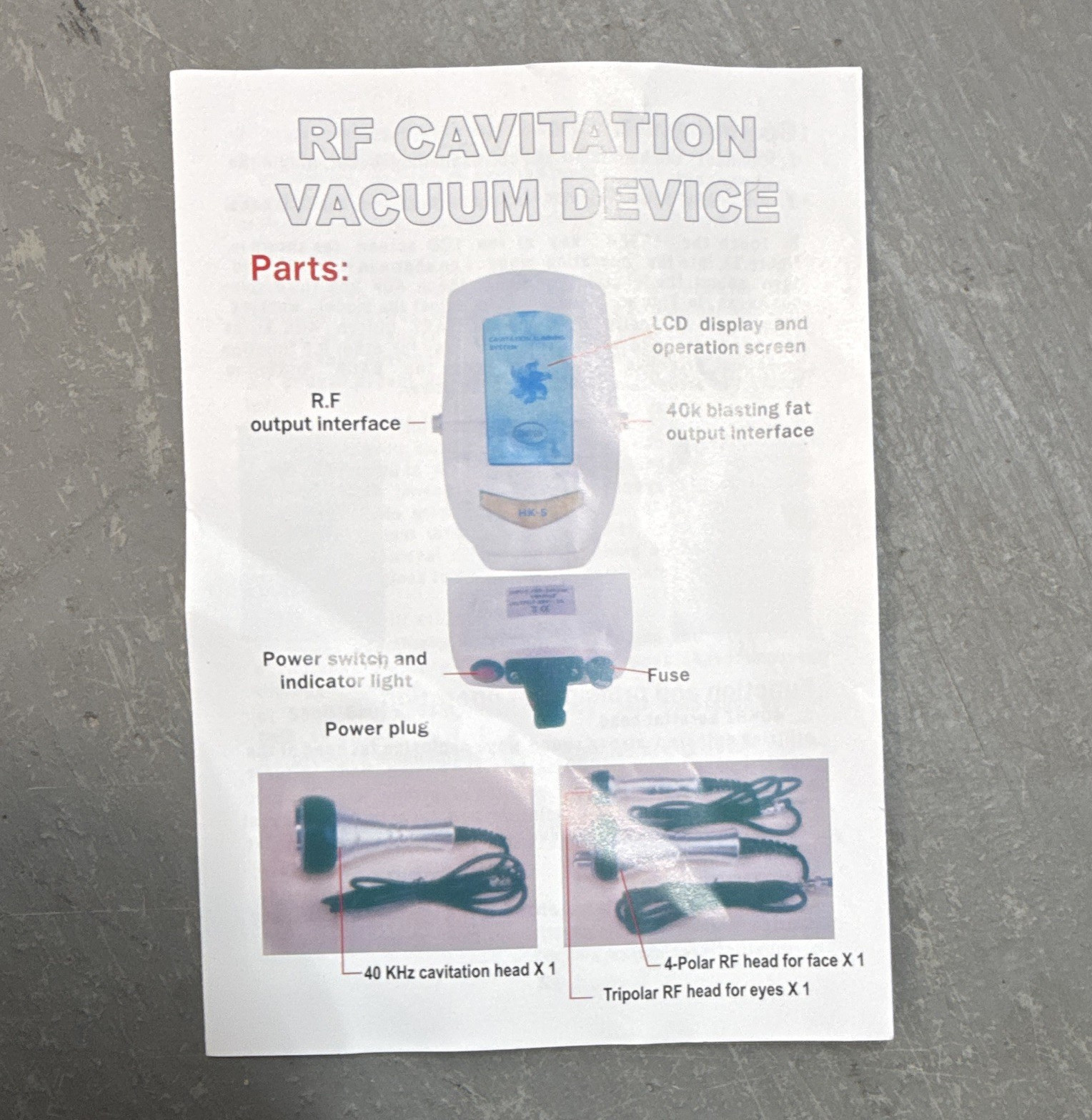 40KHz Cavitation & Vacuum RF Device Portable w/ LCD, 6-Polar Face, Eye Heads