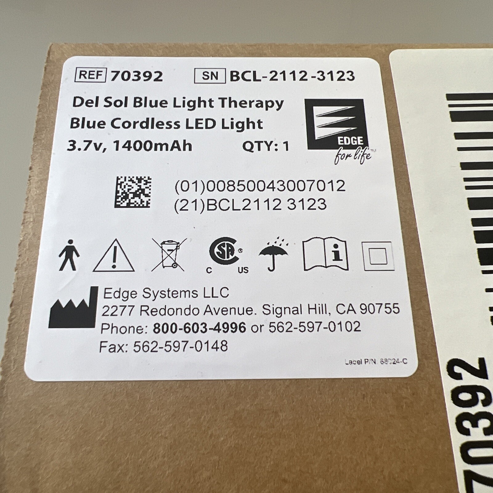 Edge Systems Cordless Blue Light 3.7v, 1400mah For HydraFacial Élite