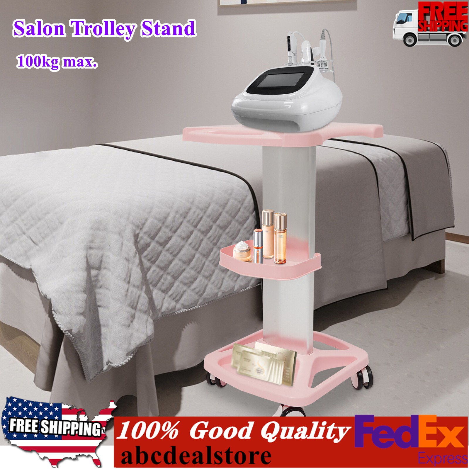 Rolling Beauty Salon Trolley For Salon Pedestal Rolling Cart Wheel Stand 100kg
