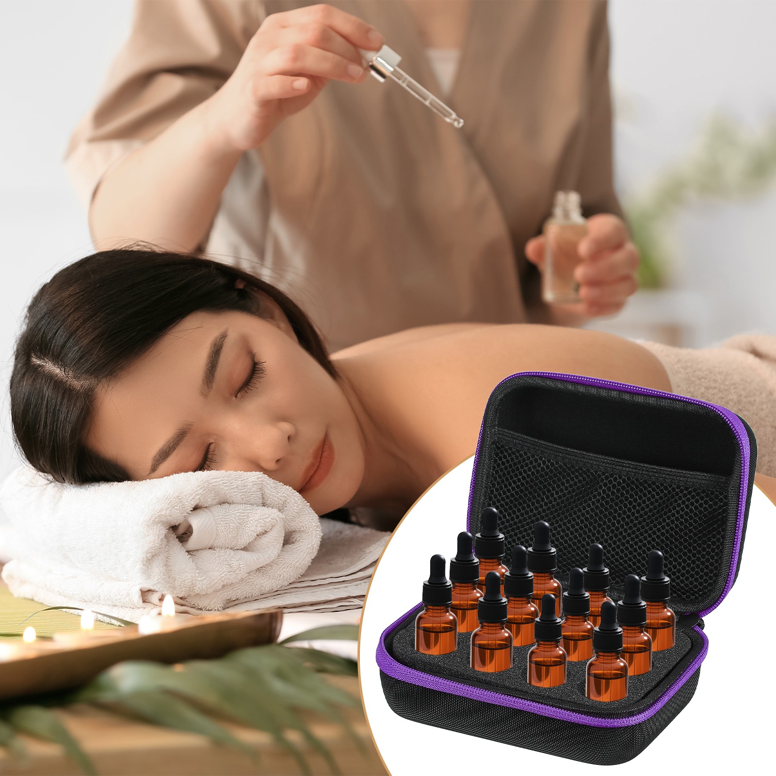 Essential Oil Storage Organizer, 12 Bottles Oil Carrying Case, Purple