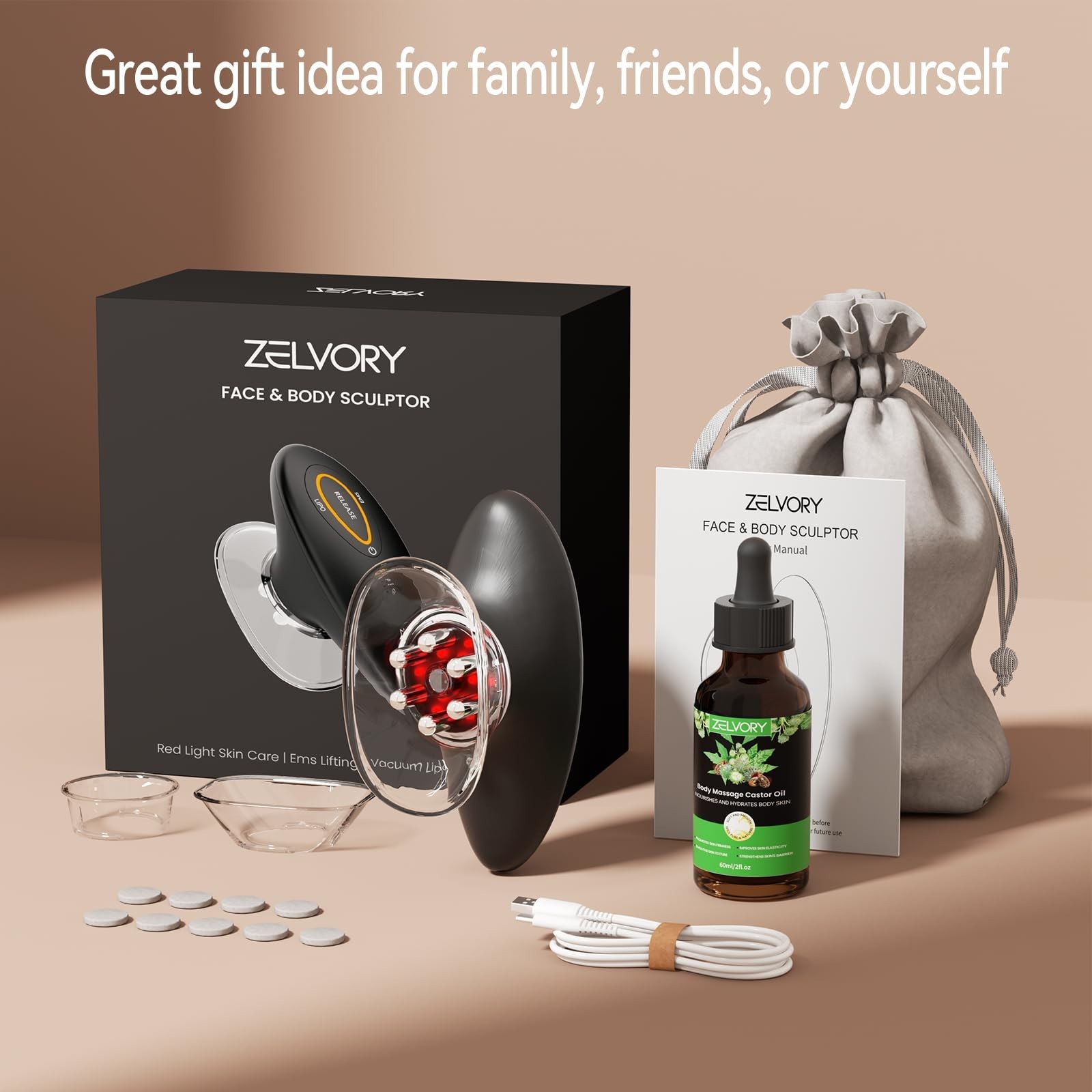 3-in-1 Body Sculpting Device – Red Light, Vacuum Suction & Microcurrent, Celluli