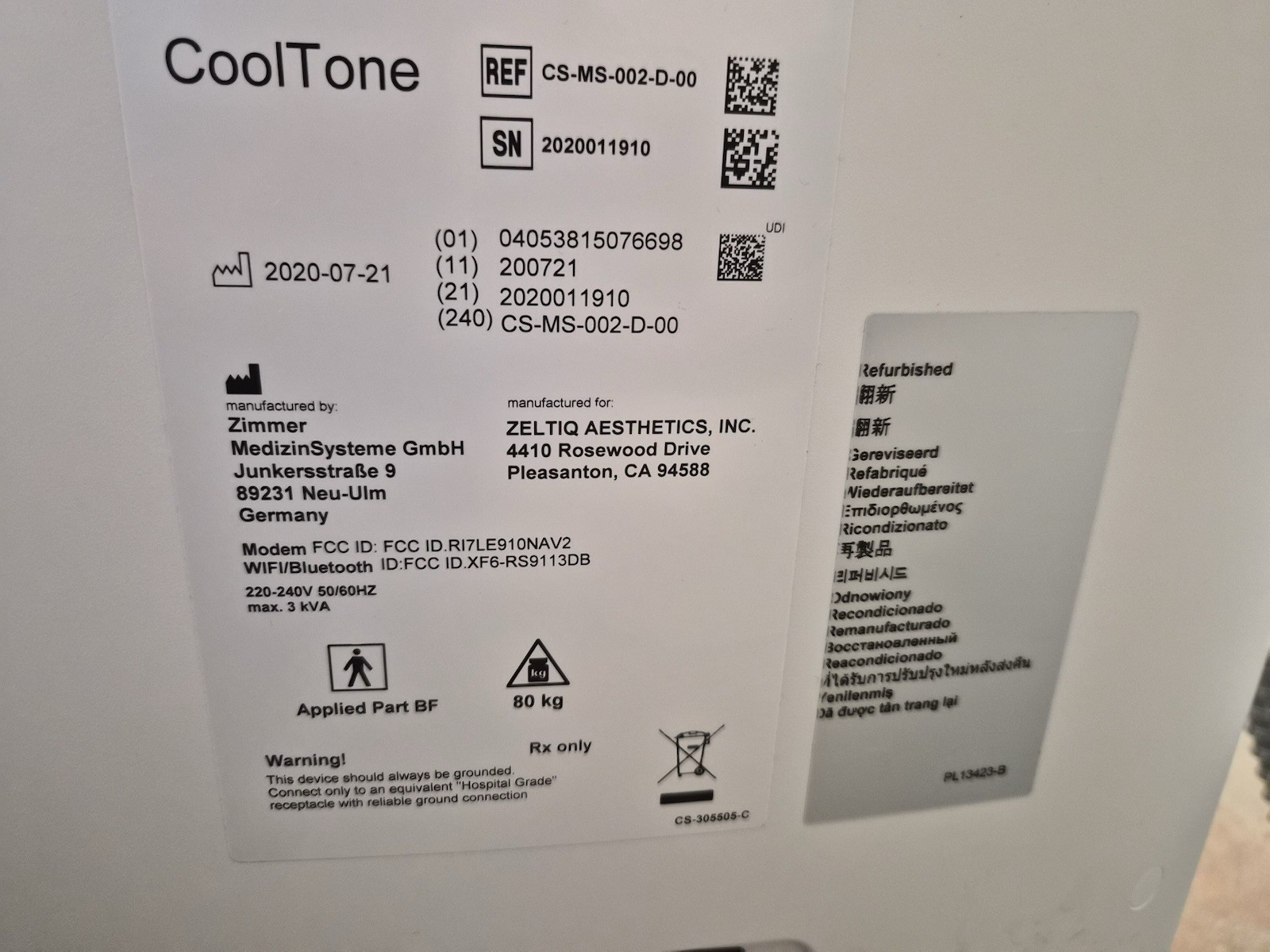 CoolTone Muscle Sculpting Machine + 4 Treatment Cards