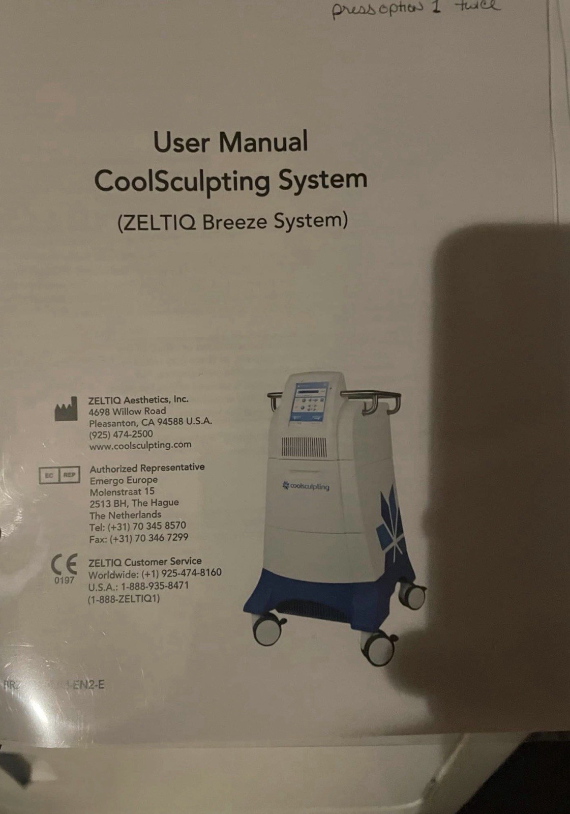 ZELTIQ CoolSculpting Breeze Cart-Mounted System w/ User Manual & CoolMini Card