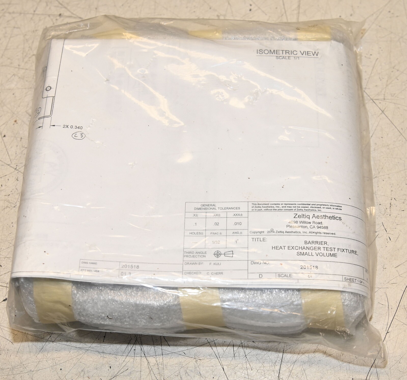 Zeltiq Aesthetics CoolSculpt Barrier Heat Exchanger Test Fixture Small Volume