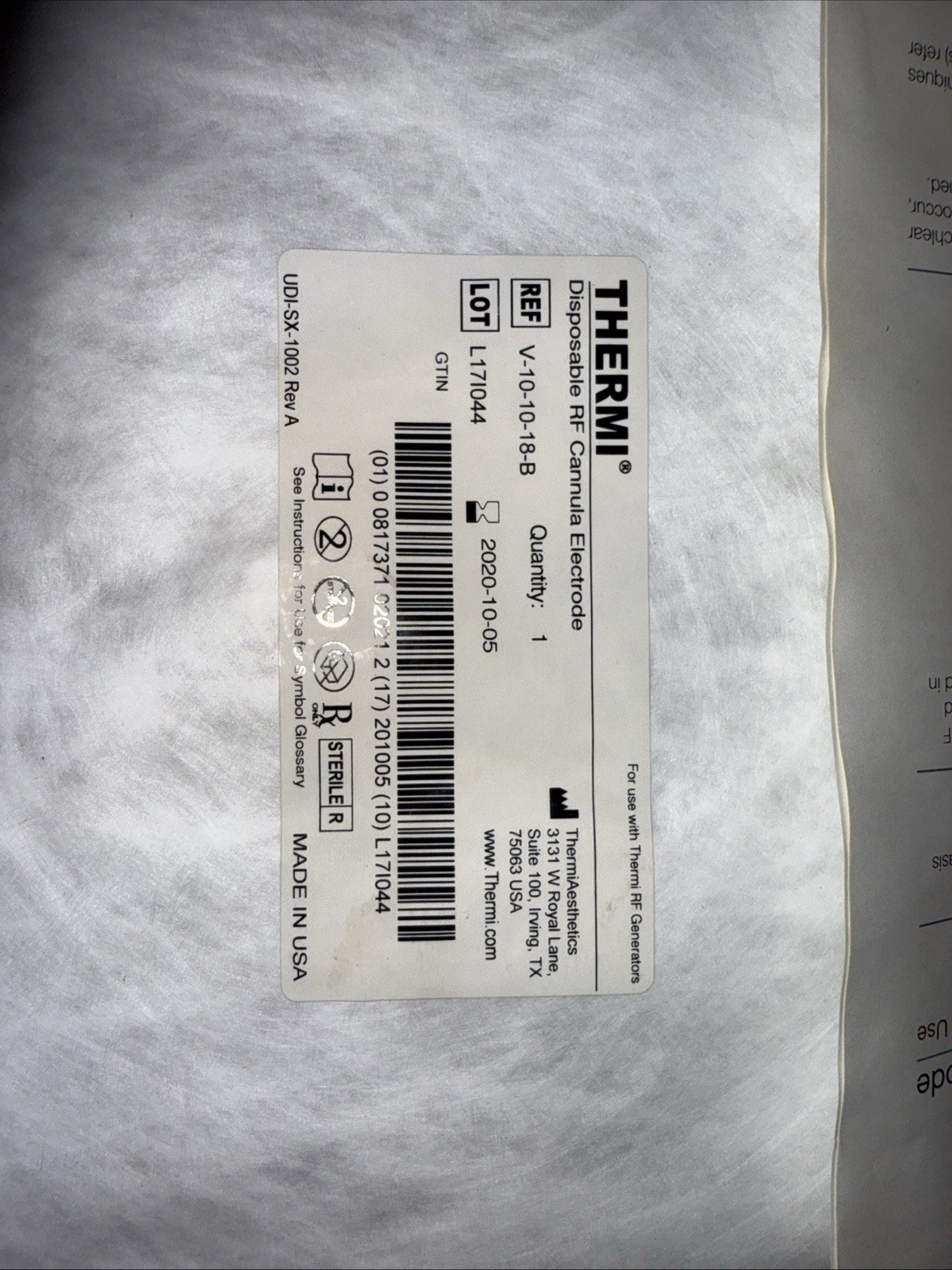 Thermi Disposable RF Cannula Electrode NOS Box/ 5 Percutaneous EXP 10/05/2020 FS