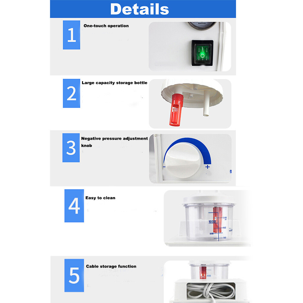 1000mL Portable Phlegm Suction Unit Emergency Medical Vacuum Aspirator Machine 2