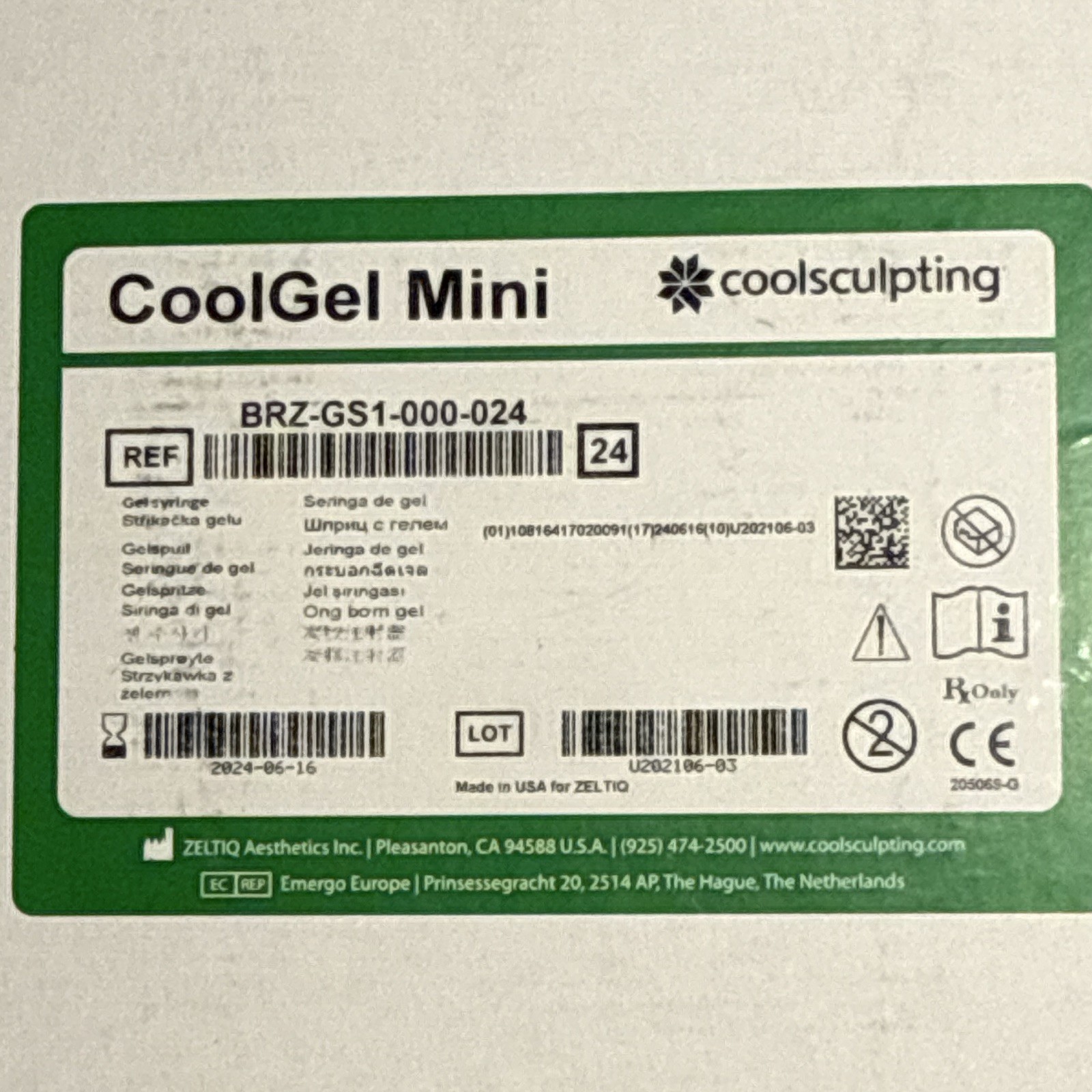CoolSculpting CoolGel Mini Gel Syringe BRZ-GS1-000-024 Portable Cosmetology